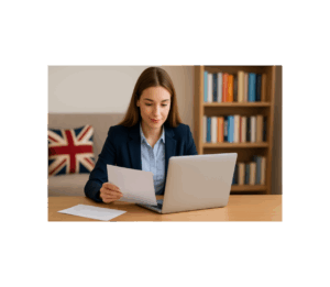 Étudiante rédigeant une lettre de motivation pour école de commerce en ligne